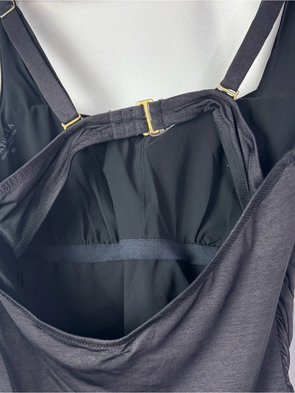 Athleta Black Aqualuxe Wide Strap Square Neck One Piece Swimsuit M